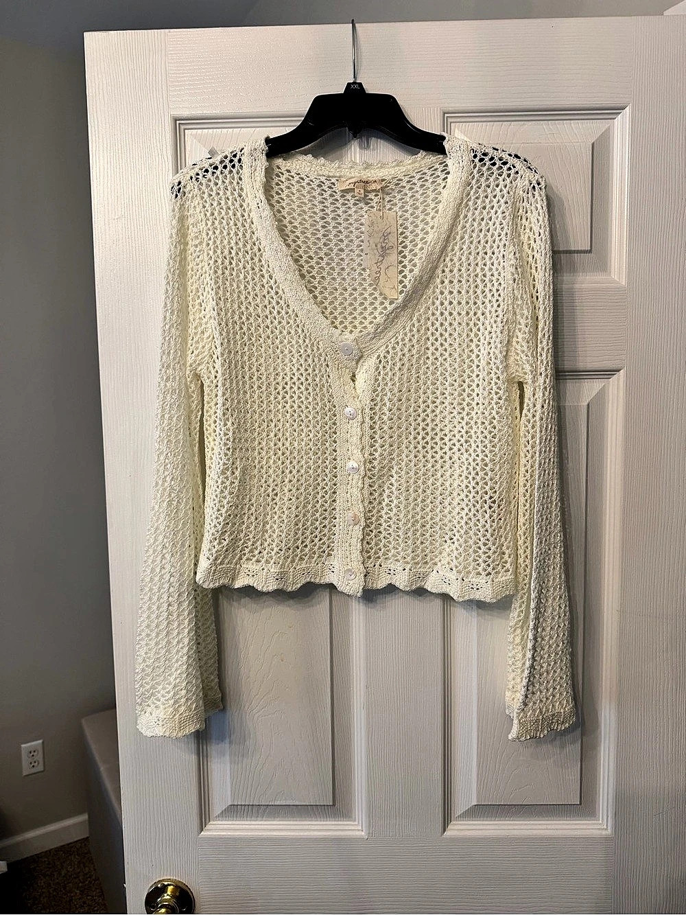 Mystree Crochet Knit Cardigan Cream Medium NWT